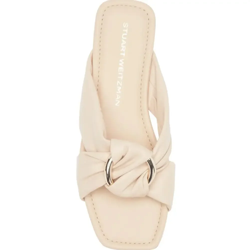 Stuart Weitzman Cece Barely Beige Leather Knotted Ring Slide Sandals Resort Chic